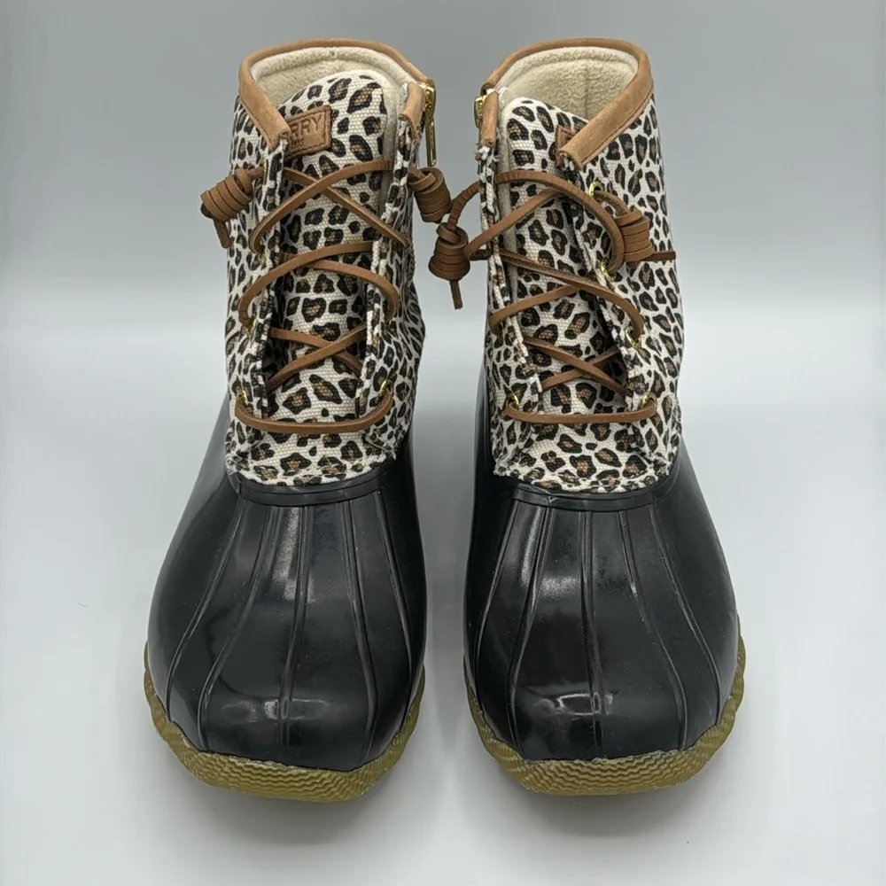 Sperry Leopard Print Rain Duck Boots — Black, Brown, Tan